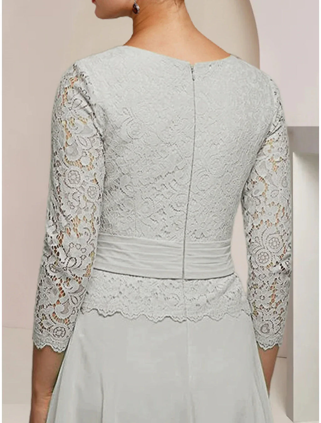 Mother of the Bride Dress Wedding Guest Elegant Jewel Neck Ankle Length Long Sleeve with Pleats Appliques