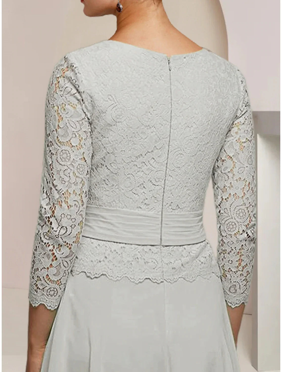 Mother of the Bride Dress Wedding Guest Elegant Jewel Neck Ankle Length Long Sleeve with Pleats Appliques