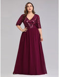 Plus Size Dress Wedding Guest Floor Length Half Sleeve Plunging