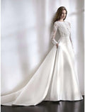Beach Formal Wedding Dresses Chapel Train A-Line Long Sleeve With Pleats