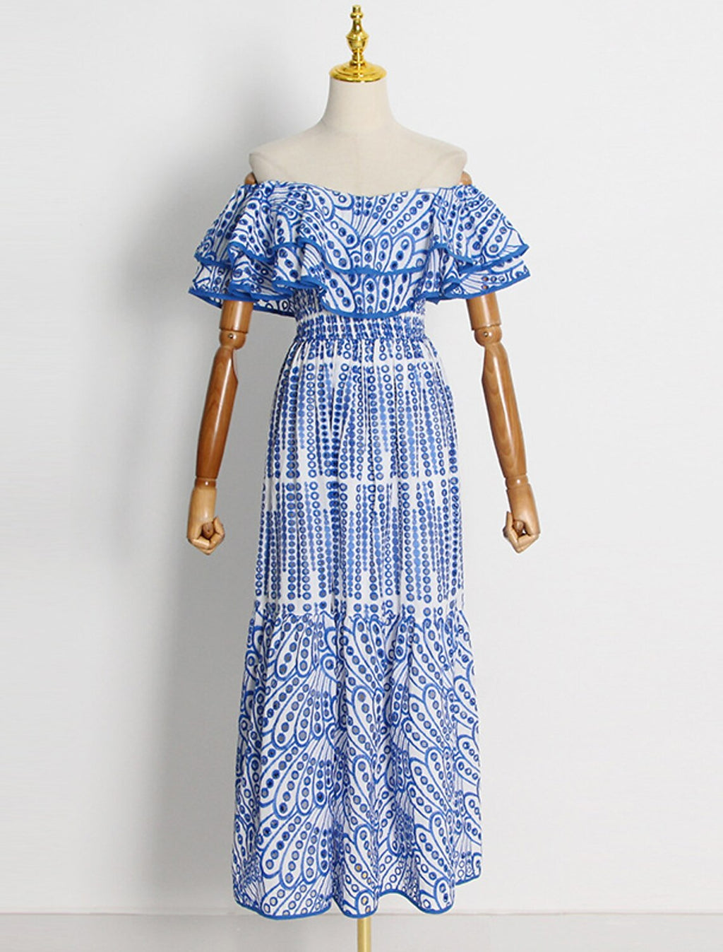 Wedding Guest Dresses Casual Dress Holiday Summer Ankle Length Short Sleeve Off Shoulder with Ruffles Embroidery