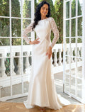 Casual Wedding Dresses Long Sleeve Scoop Neck