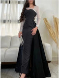 Black Sheath / Column Evening Gown Elegant Dress Formal Floor Length Dress Long Sleeve Scoop Neck with Pleats