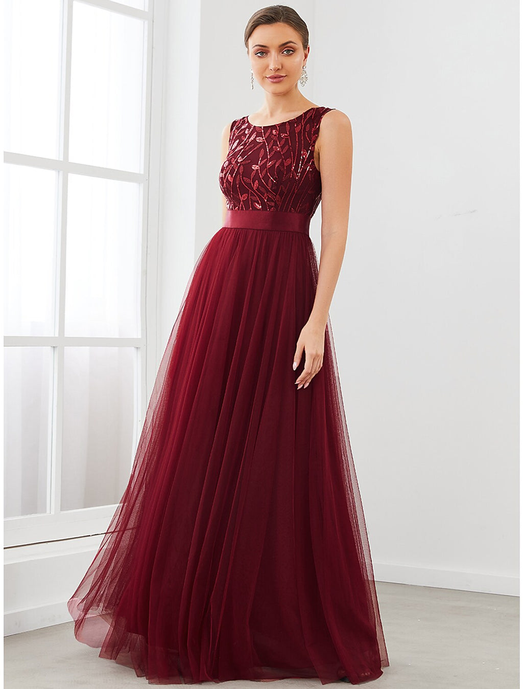 Bridesmaid Dress Sleeveless Sparkle Shine Floor Length with Tier