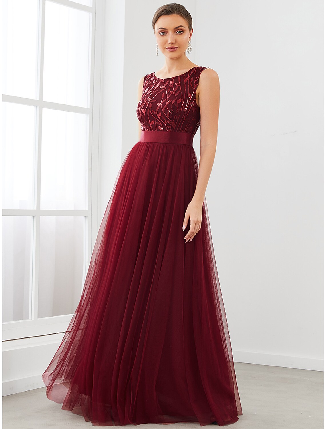 Bridesmaid Dress Sleeveless Sparkle Shine Floor Length with Tier