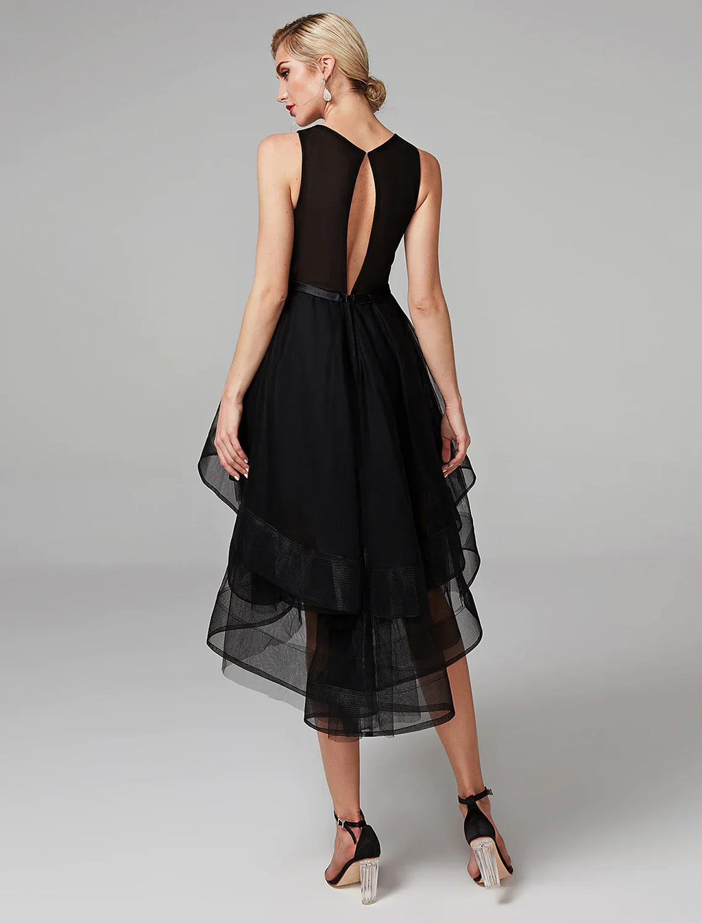 Knee Length Sleeveless Beading Cascading Ruffles