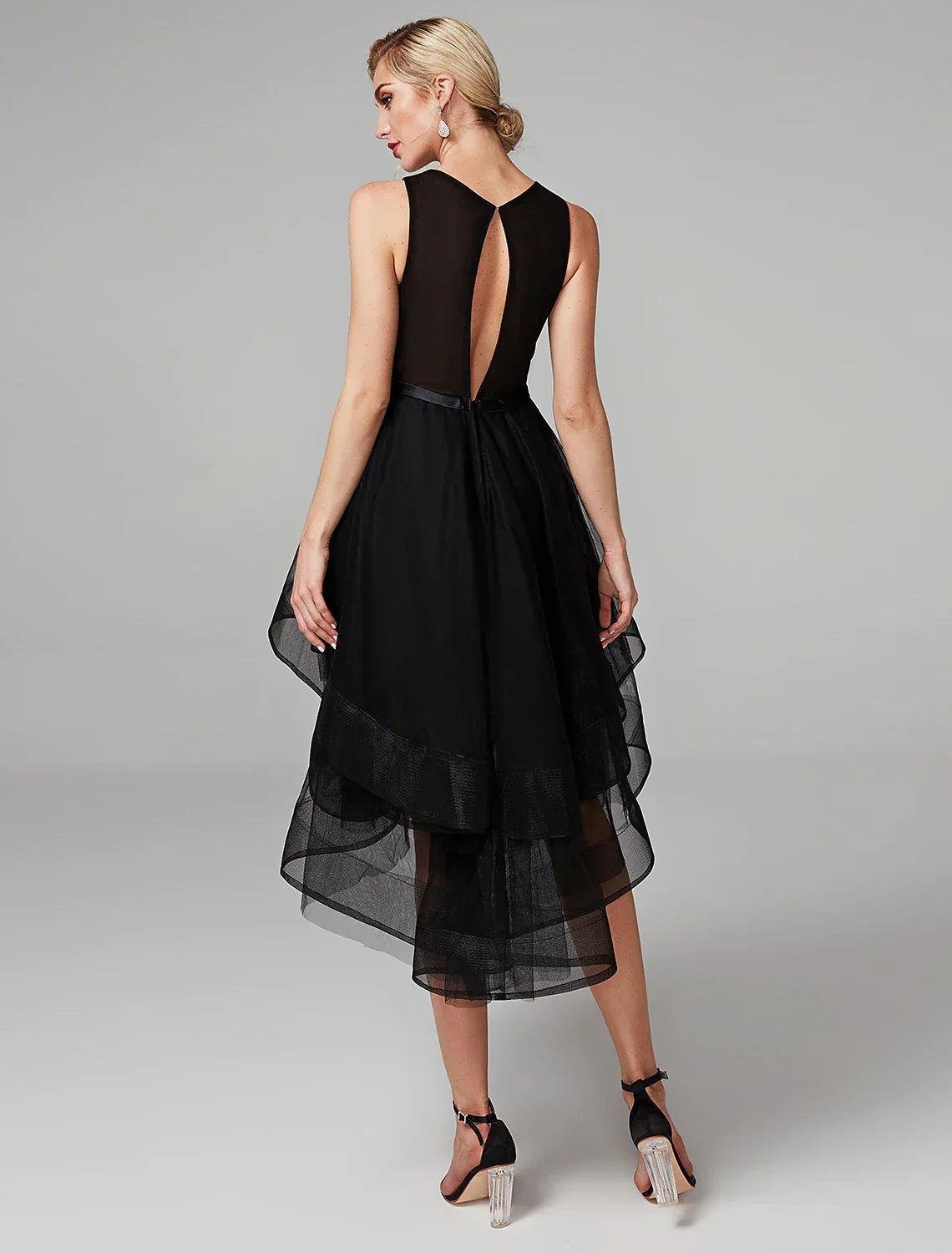 Knee Length Sleeveless Beading Cascading Ruffles