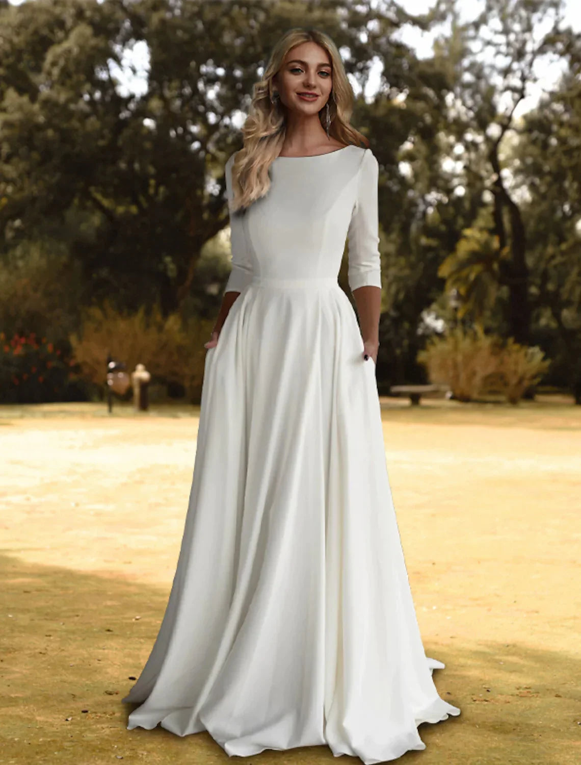 Casual Wedding Dresses A-Line Length Sleeve Pleats