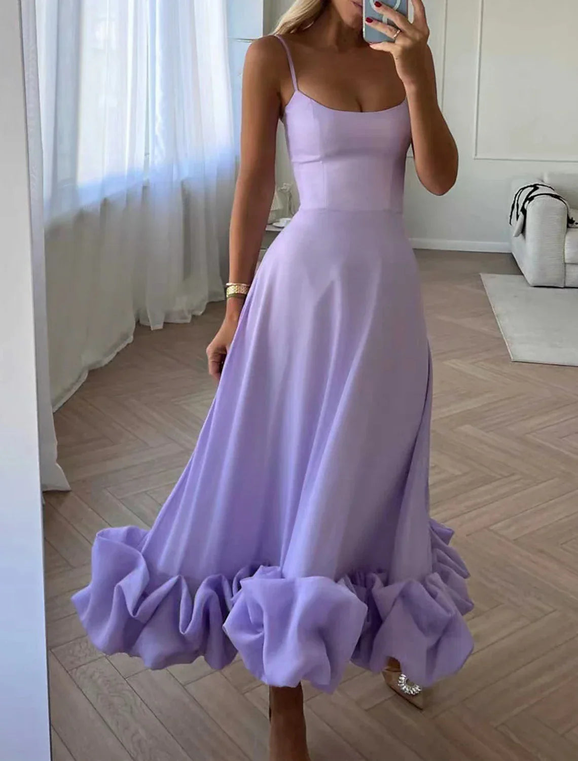 Party Dresses Tiered Plisse Dress Homecoming Summer Tea Length Sleeveless Spaghetti Strap with Fringe