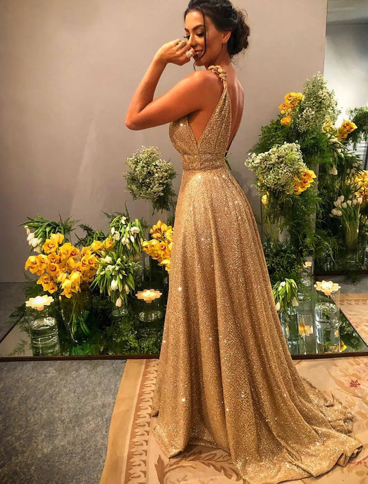 Elegant Red A-Line Classic-Neck Classic-Sleeve Backless Floor-Length Prom Dress