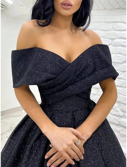 Elegant Black Sequin A-Line Classic-Neck Short-Sleeve Classic-Back Mini-Length Prom Dress