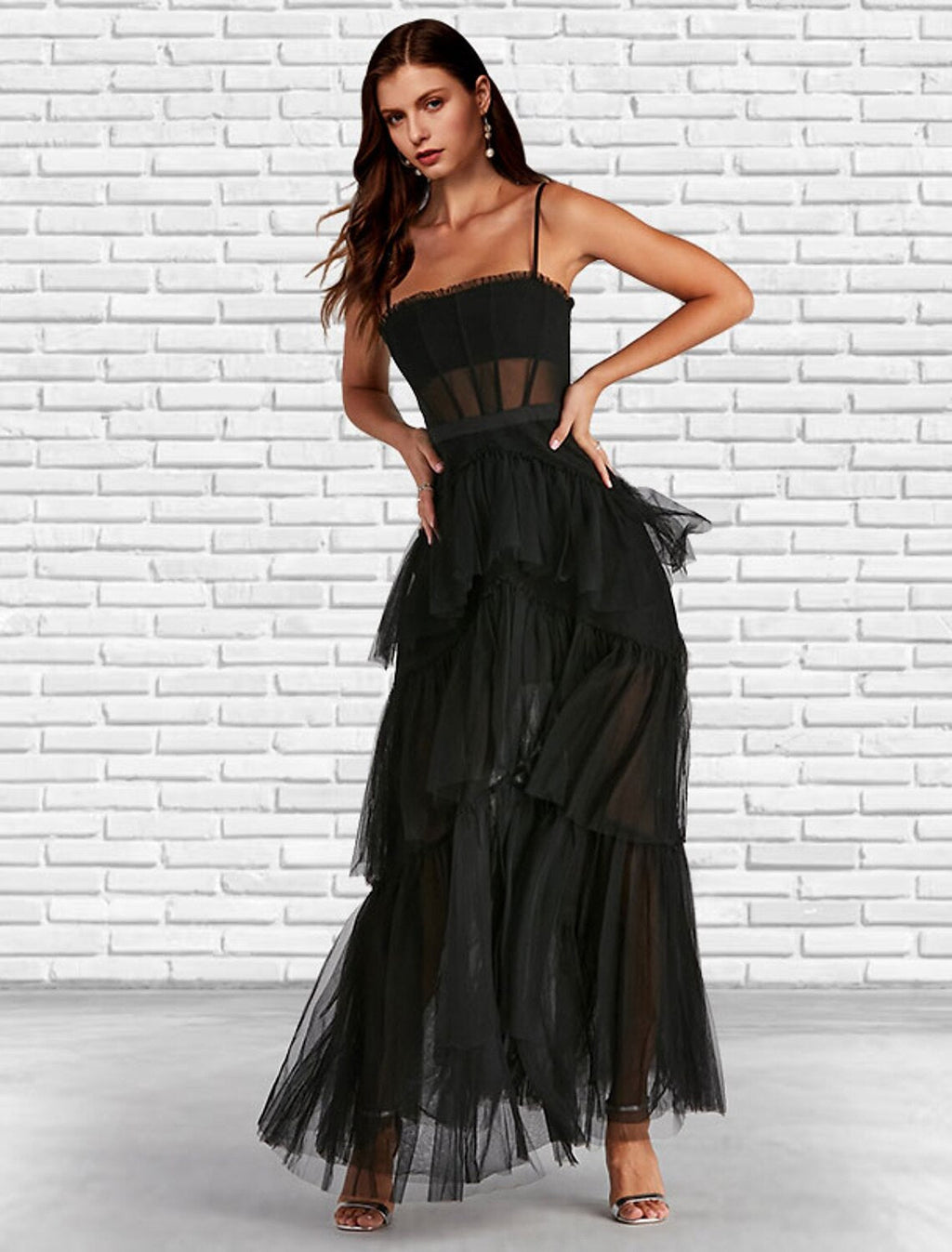 Corsets Dress Party Wear Ankle Length Sleeveless Strapless Ladder Back with Ruffles