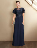 Mother of the Bride Dress Plus Size Elegant Floor Length Short Sleeve with Appliques
