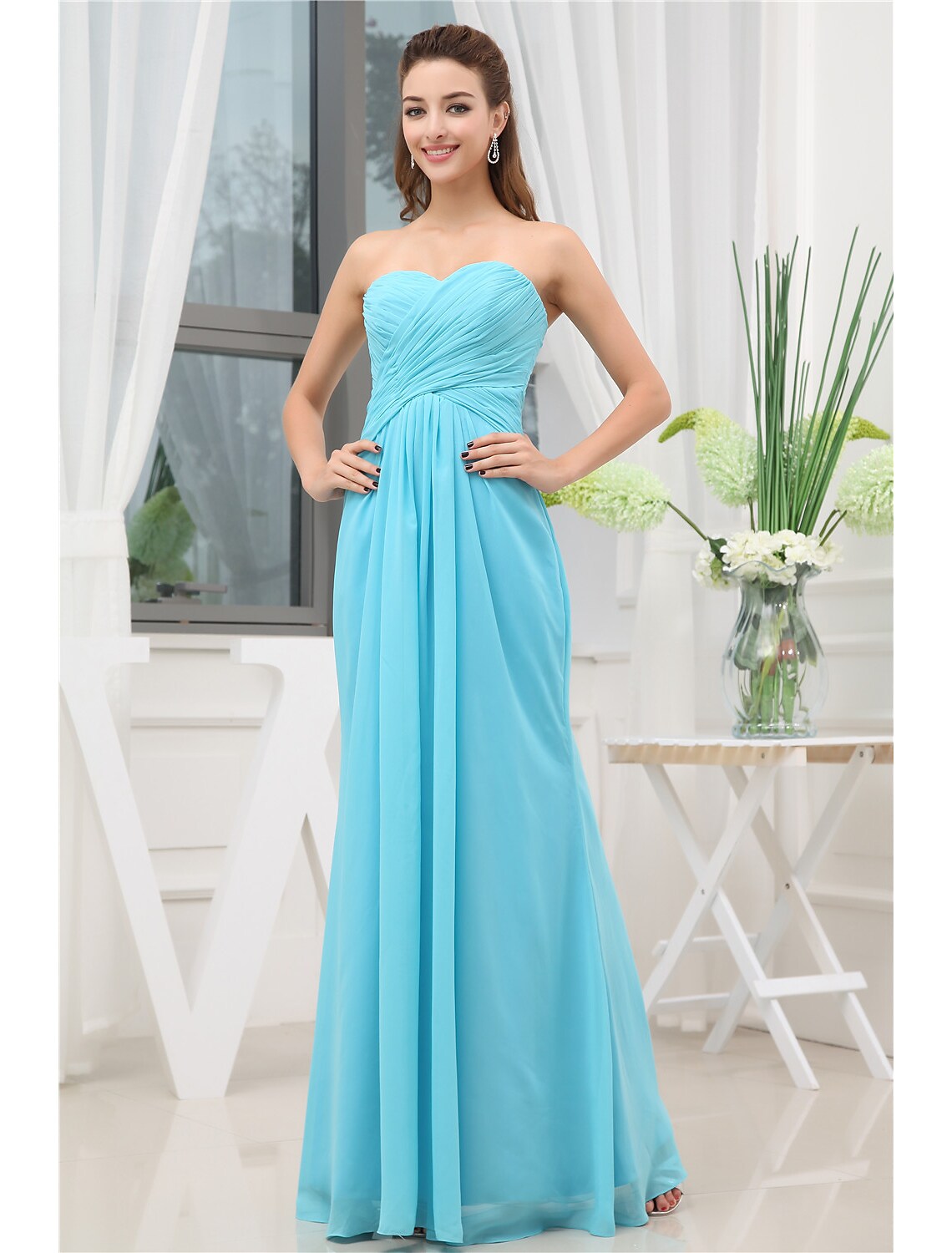 Evening Gown Elegant Floor Length Sleeveless with Pleats Ruched
