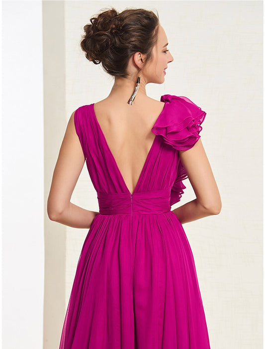 Elegant Red A-Line V-Neck Sleeveless Backless Floor-Length Wedding Dress