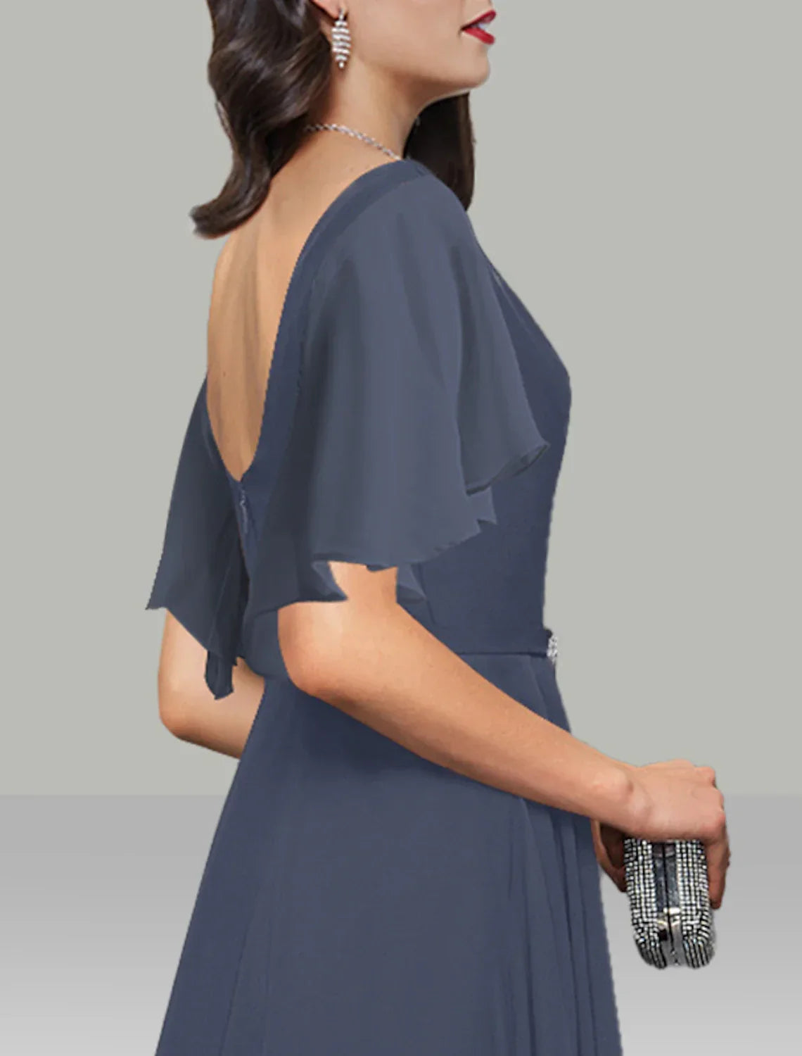 Wedding Guest Dresses Elegant Dress Cocktail Party Tea Length Short Sleeve Cowl Neck Belt / Sash with Rhinestone