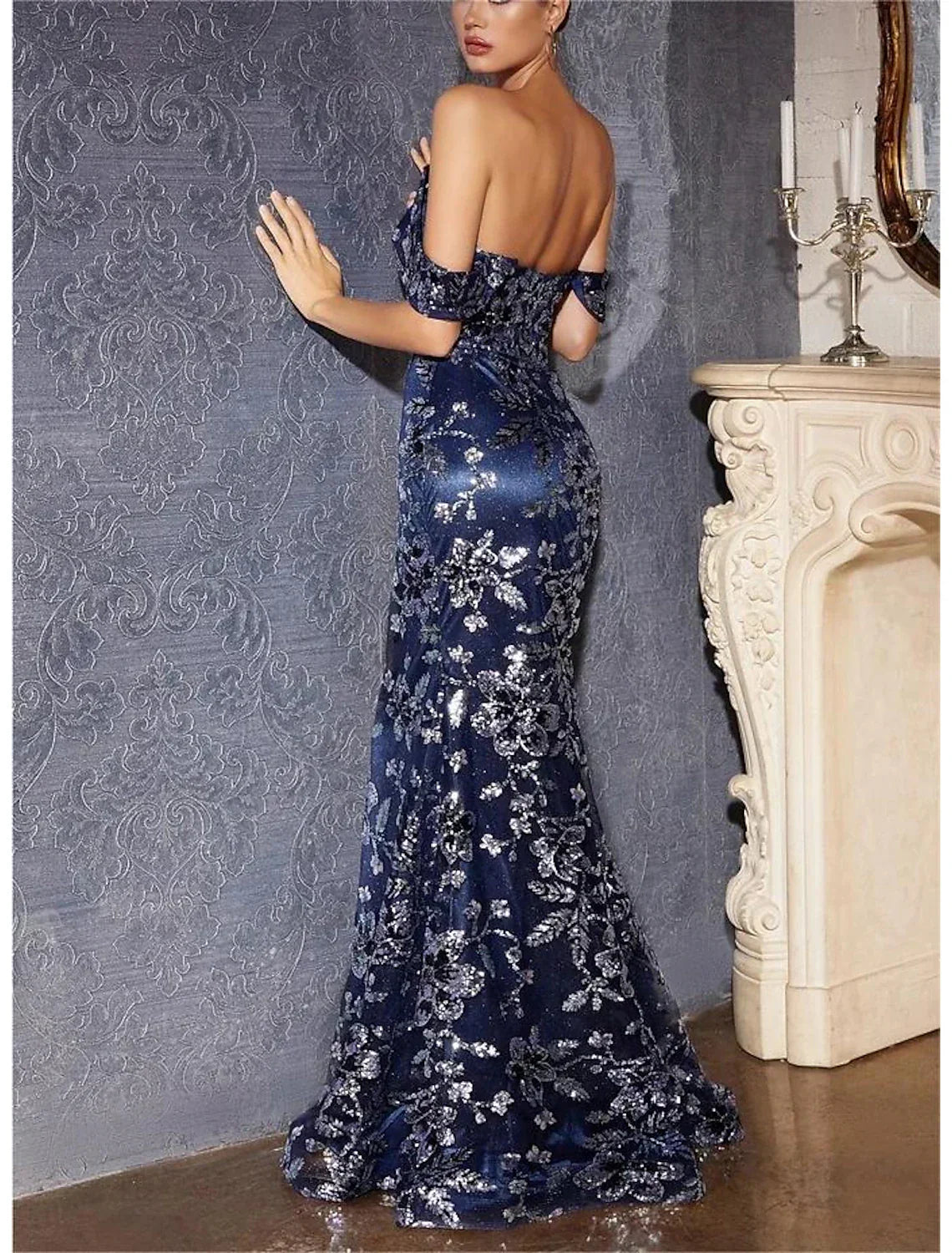 Mermaid / Trumpet Prom Dresses Party Dress Carnival Prom Court Train Sleeveless Off Shoulder with Glitter Slit