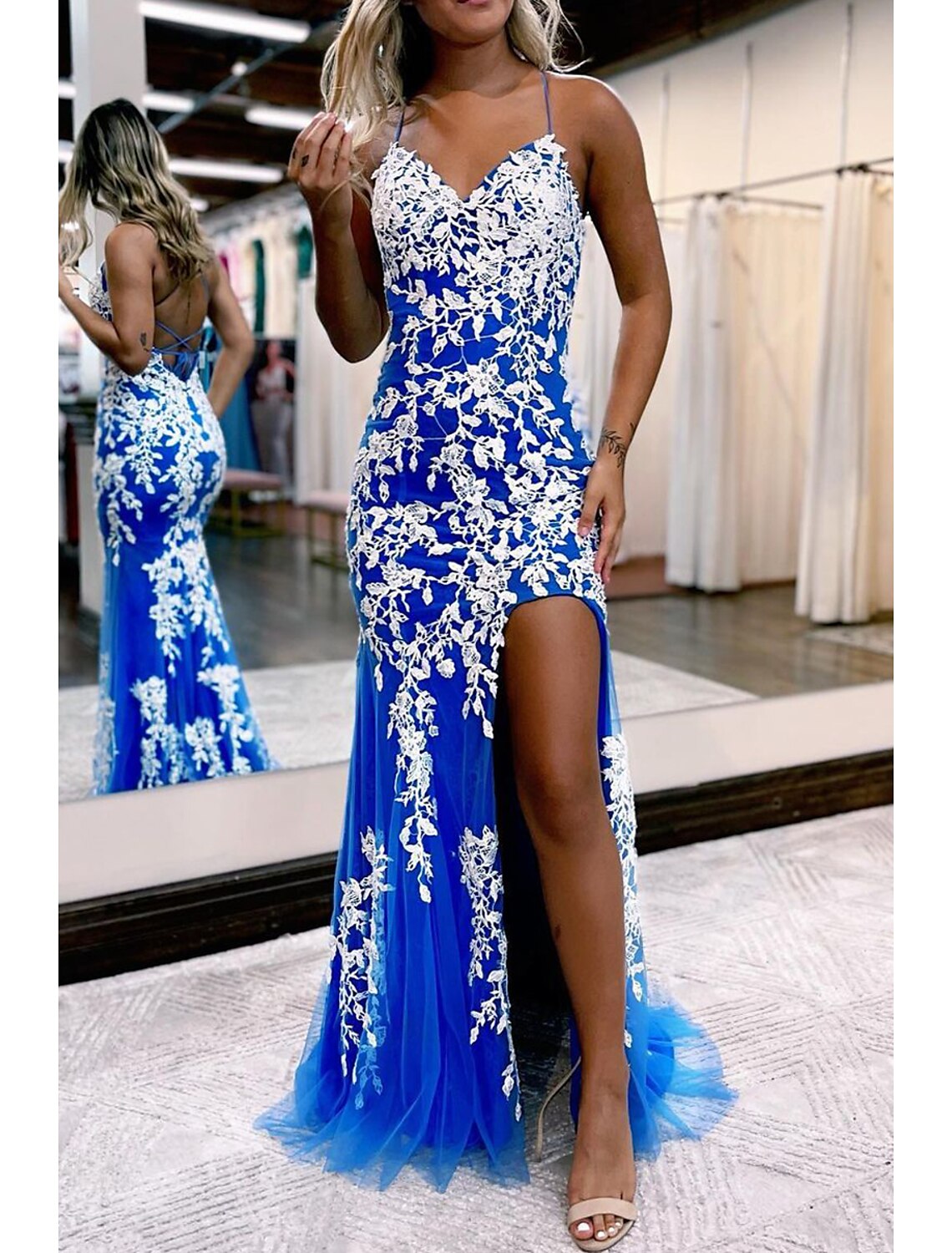 Mermaid / Trumpet Prom Dresses Color Block Dress Formal Sweep / Brush Train Sleeveless Sweetheart Backless with Slit Appliques