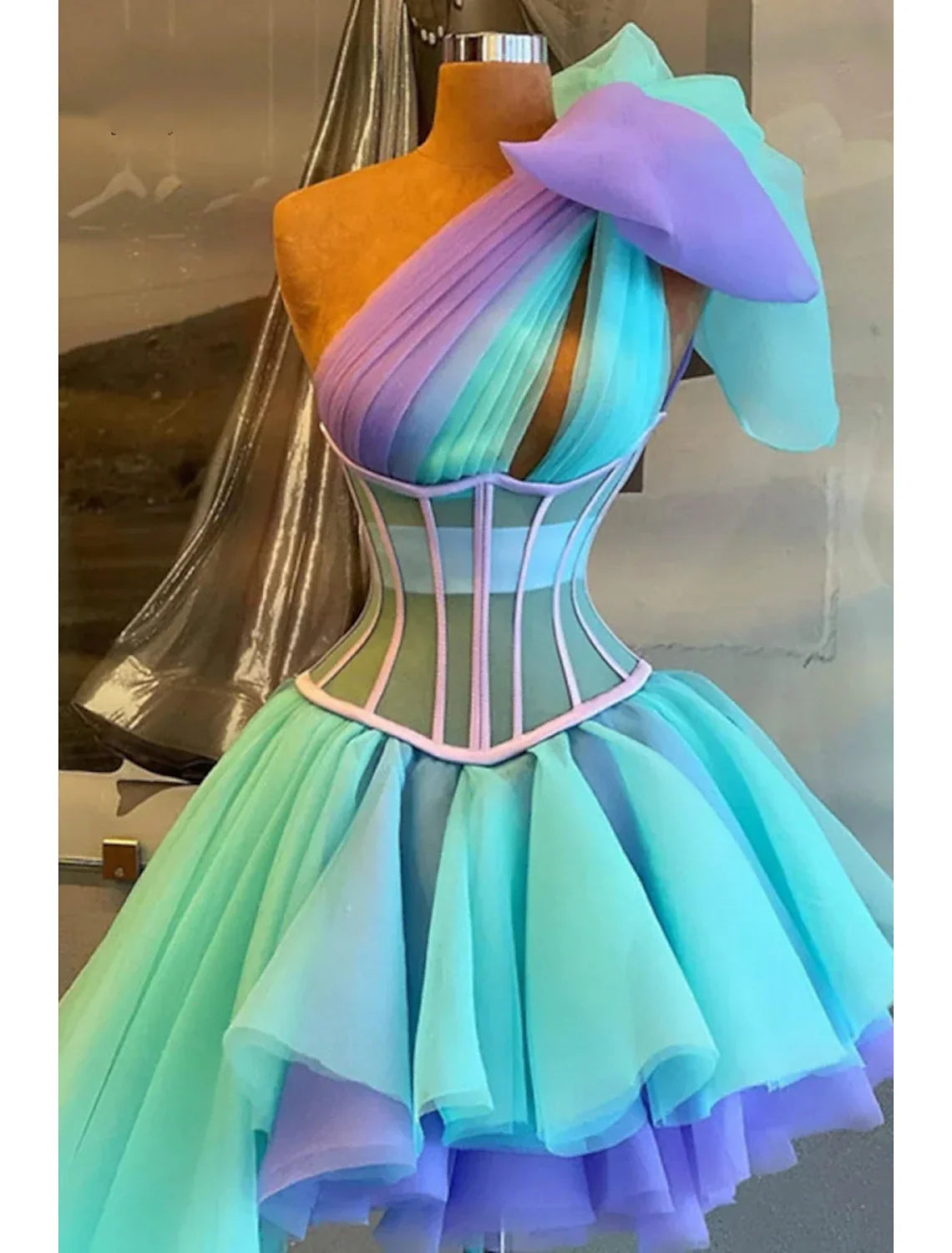 Quinceanera Dresses Corsets Dress Wedding Party Short / Mini Sleeveless One Shoulder with Bow(s) Pleats