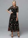 White Dress Holiday Half Sleeve with Embroidery Appliques
