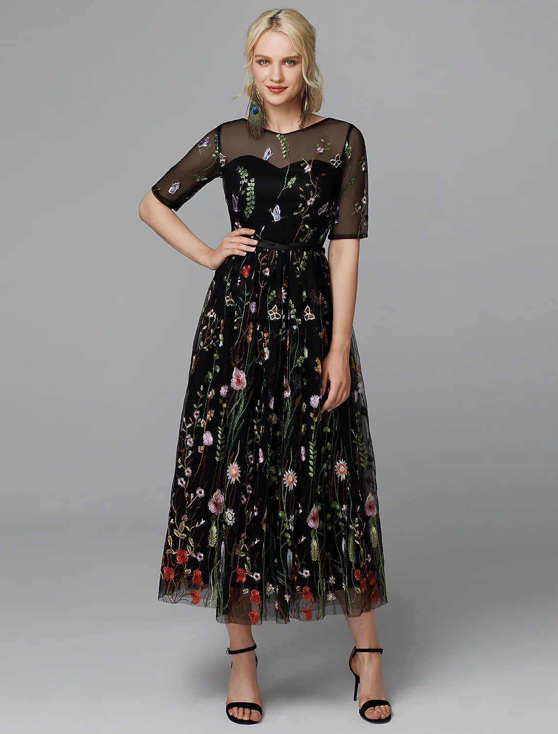 White Dress Holiday Half Sleeve with Embroidery Appliques
