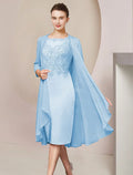 Two Piece Sheath / Column Mother of the Bride Dress Formal Wedding Guest Elegant Scoop Neck Knee Length Half Sleeve Jacket Dresses with Appliques