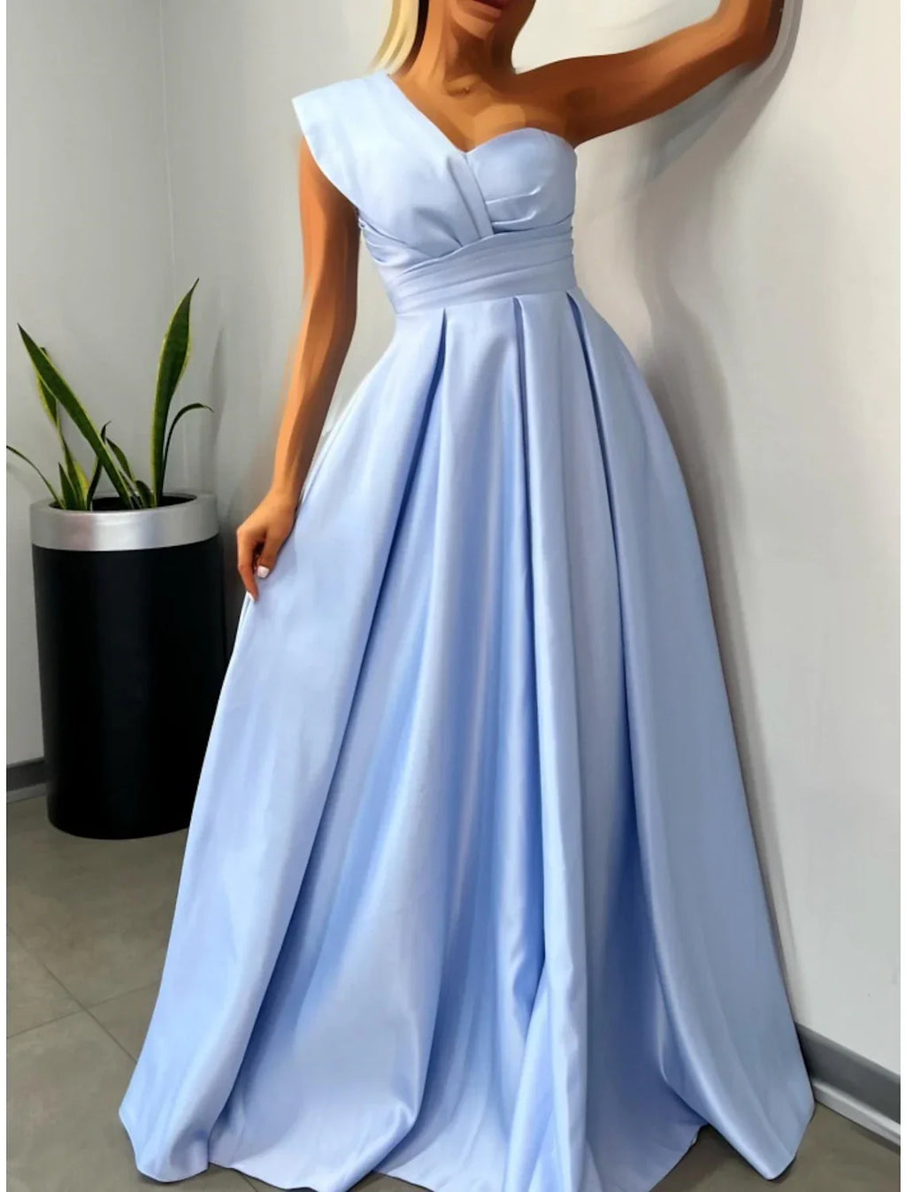 Evening Gown Elegant Dress Formal Floor Length Sleeveless One Shoulder with Pleats Ruched