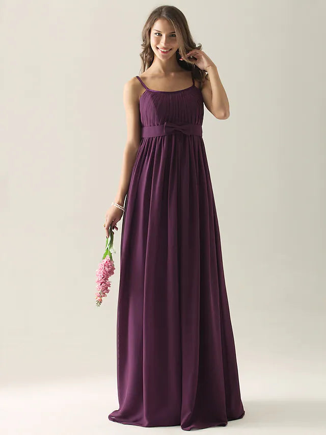 Bridesmaid Dress Strap Sleeveless Floor Length with Bow(s) Pleats