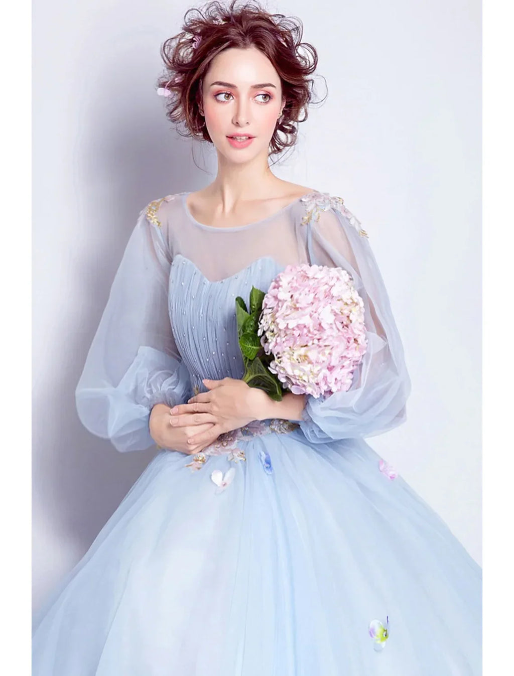 Puffy Quinceanera Engagement Dress Length Sleeve Floor Length leats