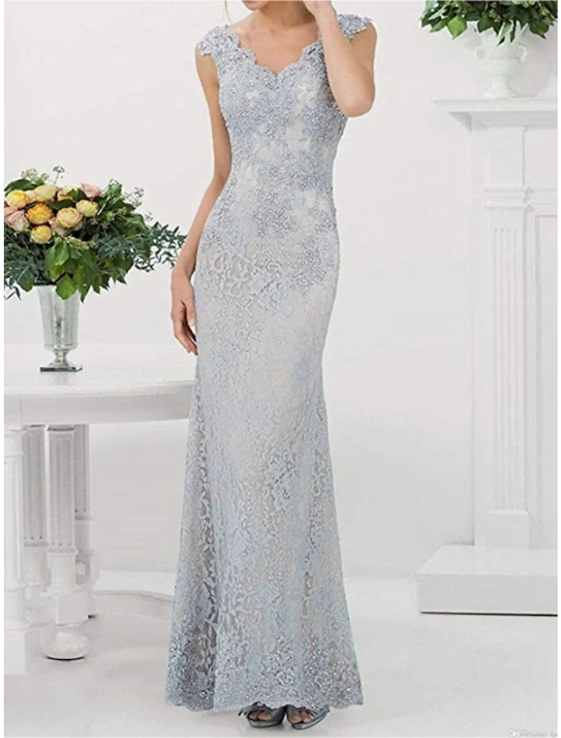 Sheath / Column Mother of the Bride Dress Wedding Guest Party Elegant V Neck Floor Length Sleeveless with Pleats Solid Color