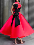 Ball Gown Color Block Celebrity Style Elegant Prom Formal Evening Birthday Dress High Neck Sleeveless Ankle Length with Bow(s)