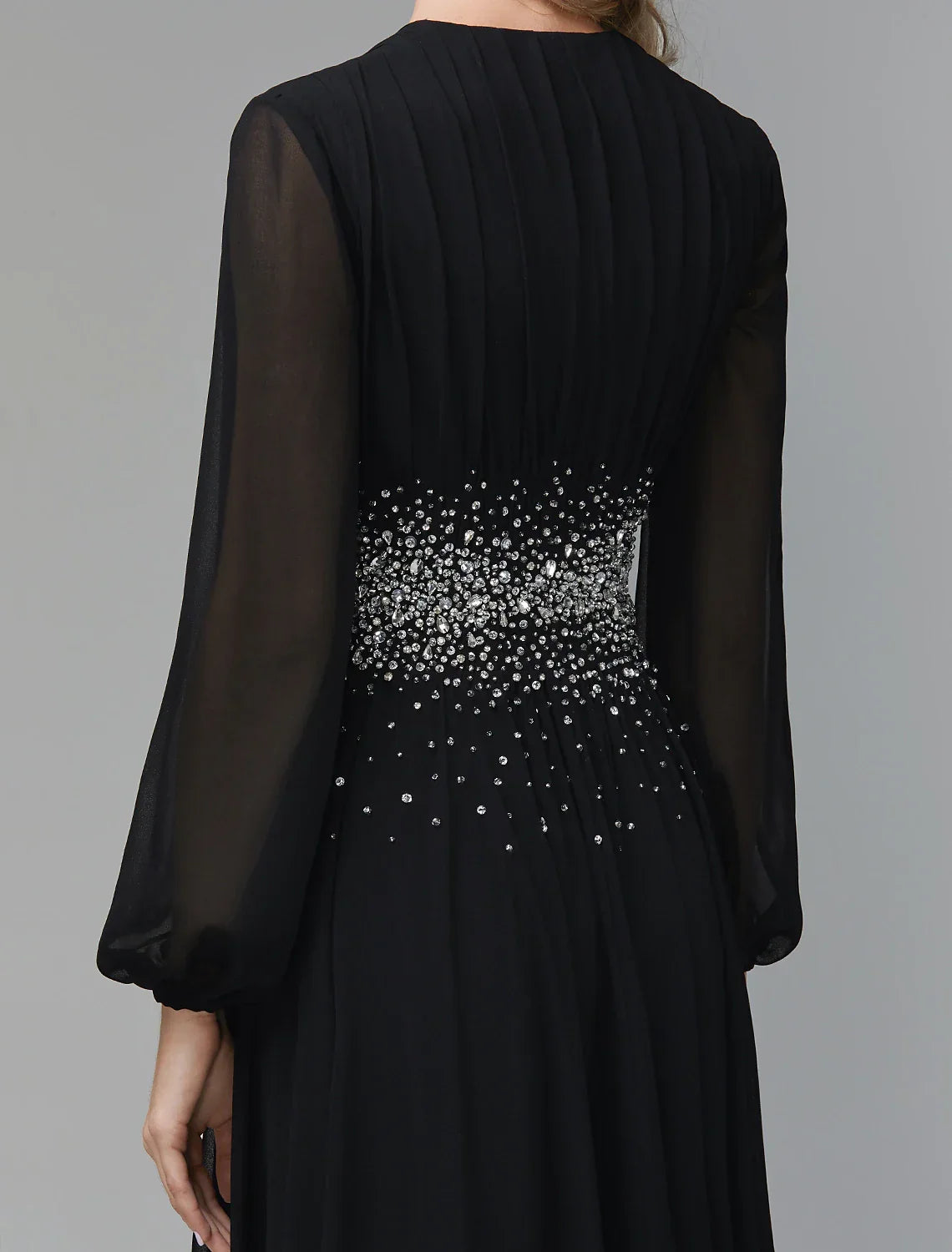 Black Evening Dress Celebrity Red Carpet Formal Gown Party Dress Tie Wedding Guest Floor Length Long Sleeve V Neck