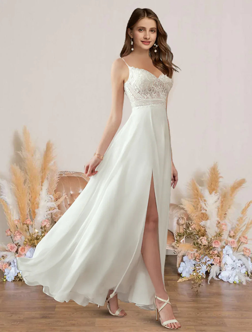 Beach Dresses Floor Length A-Line Sleeveless Strap V Neck With Pleats Appliques