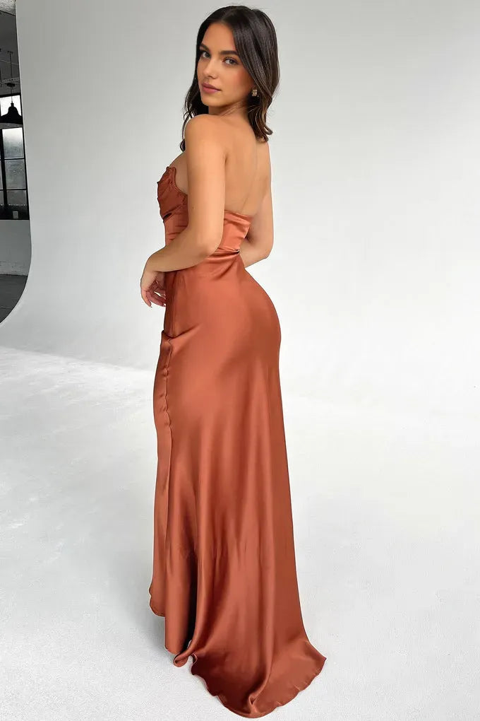 Graceful Stylish Refined Elegant Black Satin Mermaid Strapless Sleeveless Floor-Length Prom Dress