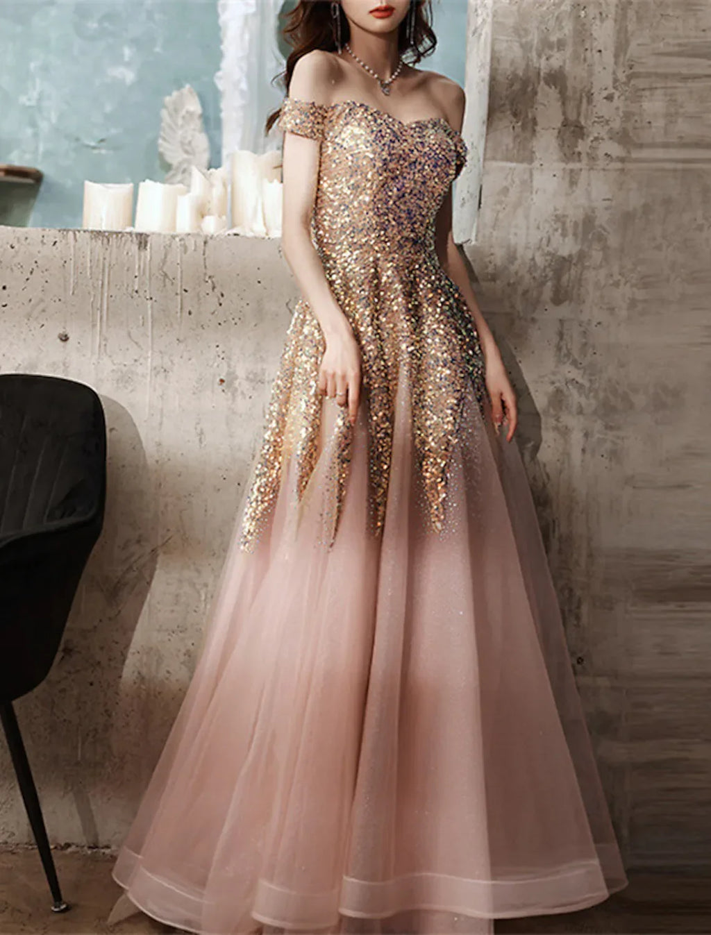 Formal Floor Length Short Sleeve Off Shoulder