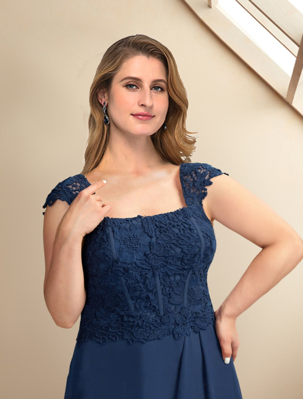 Two Piece A-Line Mother of the Bride Dresses Plus Size Hide Belly Curve Elegant Dress Formal Asymmetrical Half Sleeve Square Neck with Pleats Appliques