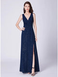 Formal Evening Dress V Neck Sleeveless Floor Length Blend with Draping