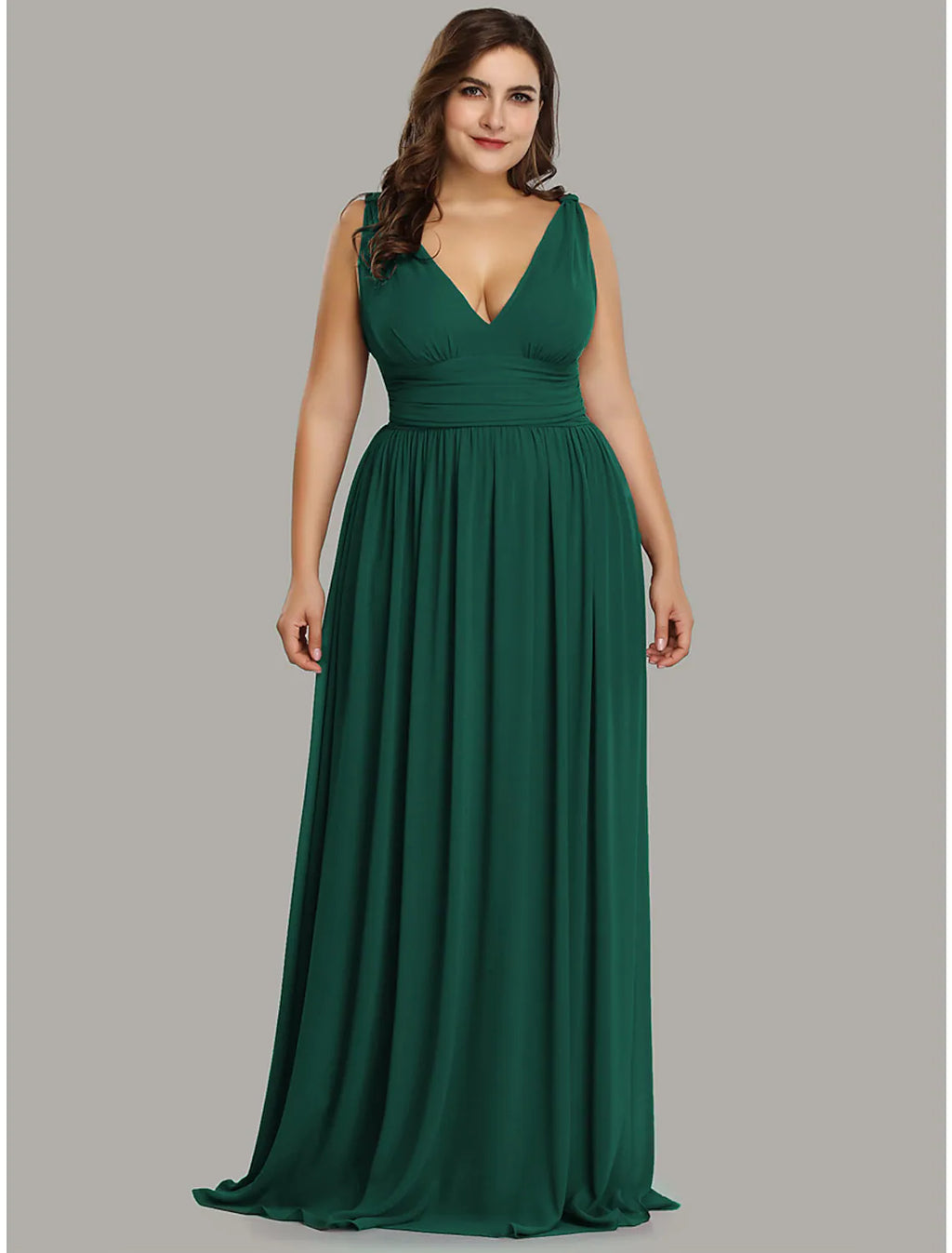 Plus Size Wedding Formal Evening Dress V Neck V Back Sleeveless Floor Length with Pleats