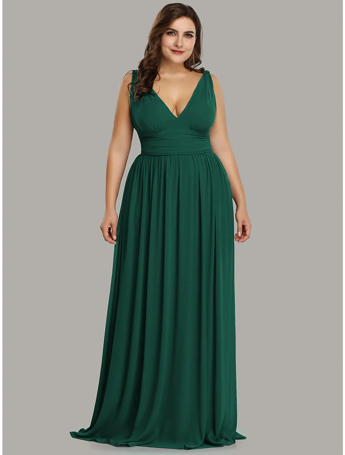 Plus Size Wedding Formal Evening Dress V Neck V Back Sleeveless Floor Length with Pleats