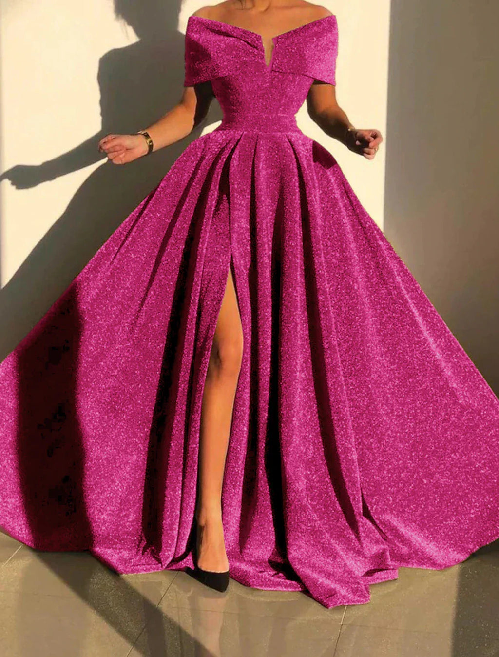 Silver Evening Gown Prom Silver Green Sparkle & Shine Party Formal Dress Formal Fall Court Train Sleeveless Off Shoulder Slit