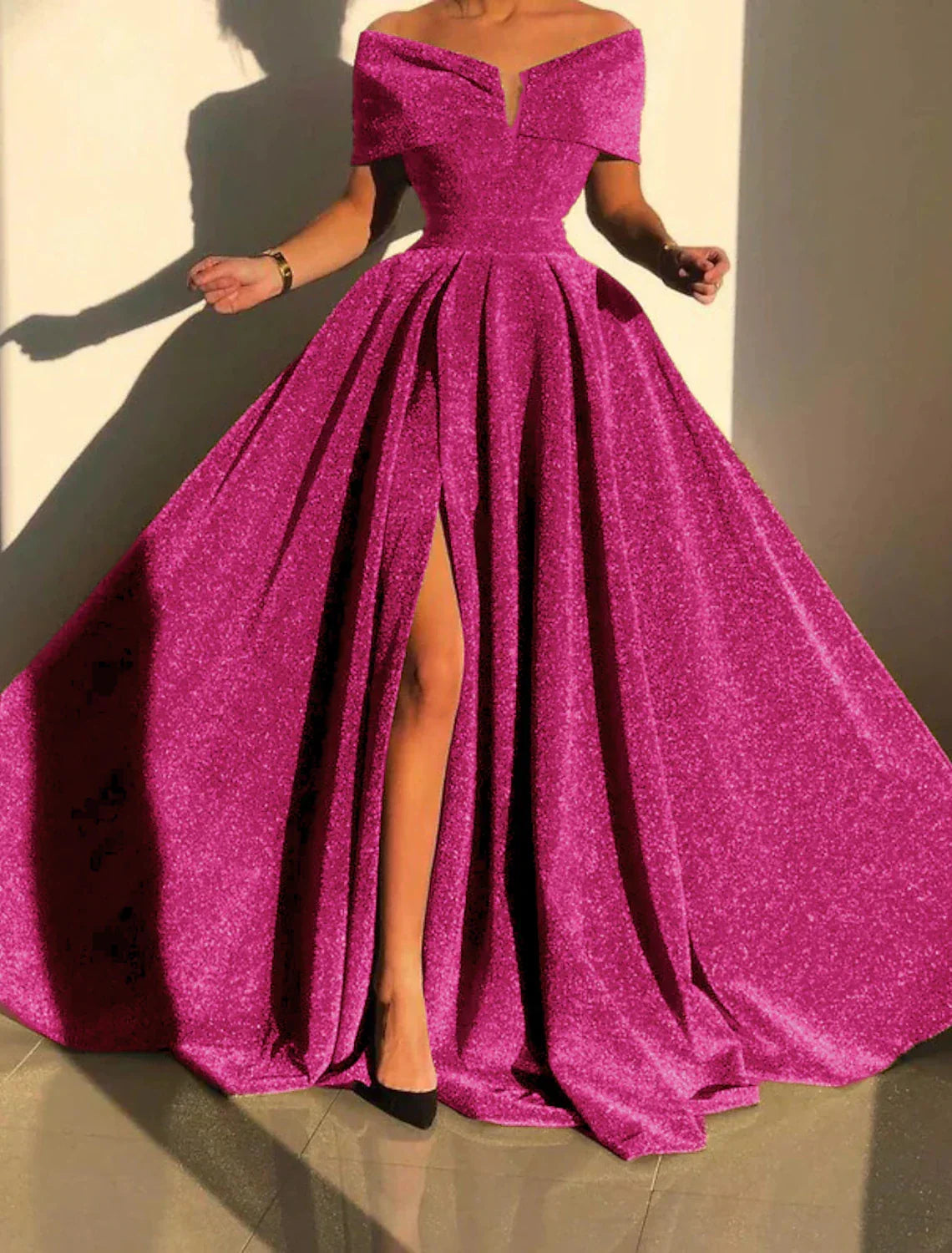 Silver Evening Gown Prom Silver Green Sparkle & Shine Party Formal Dress Formal Fall Court Train Sleeveless Off Shoulder Slit