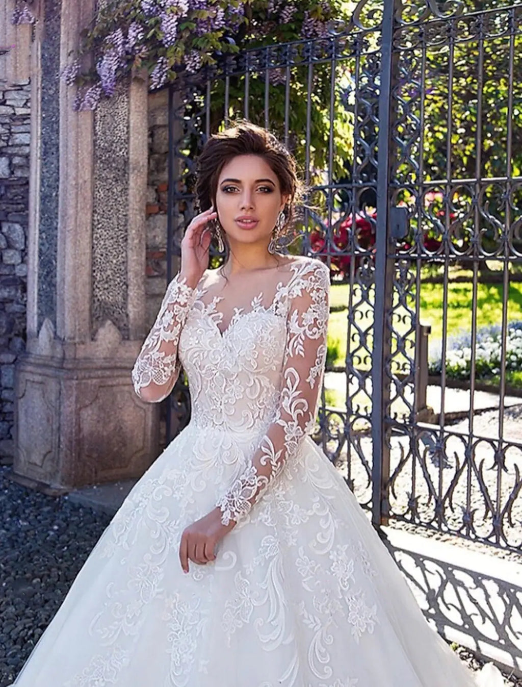 Engagement Formal Wedding Dresses Ball Gown Long Sleeve Appliques