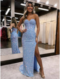 Mermaid / Trumpet Prom Dresses Sparkle & Shine Dress Formal Wedding Party Court Train Sleeveless Sweetheart Backless with Slit