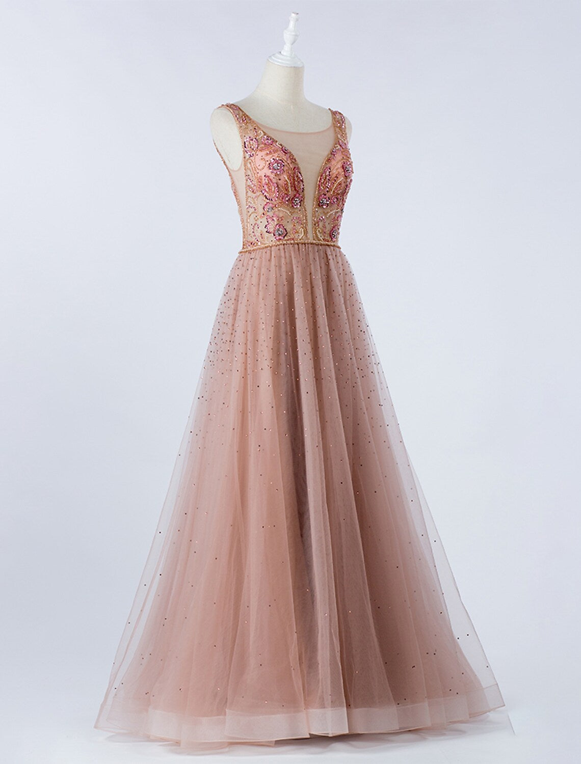 Prom Formal Evening Dress Backless Sleeveless Floor Length with Crystals Beading