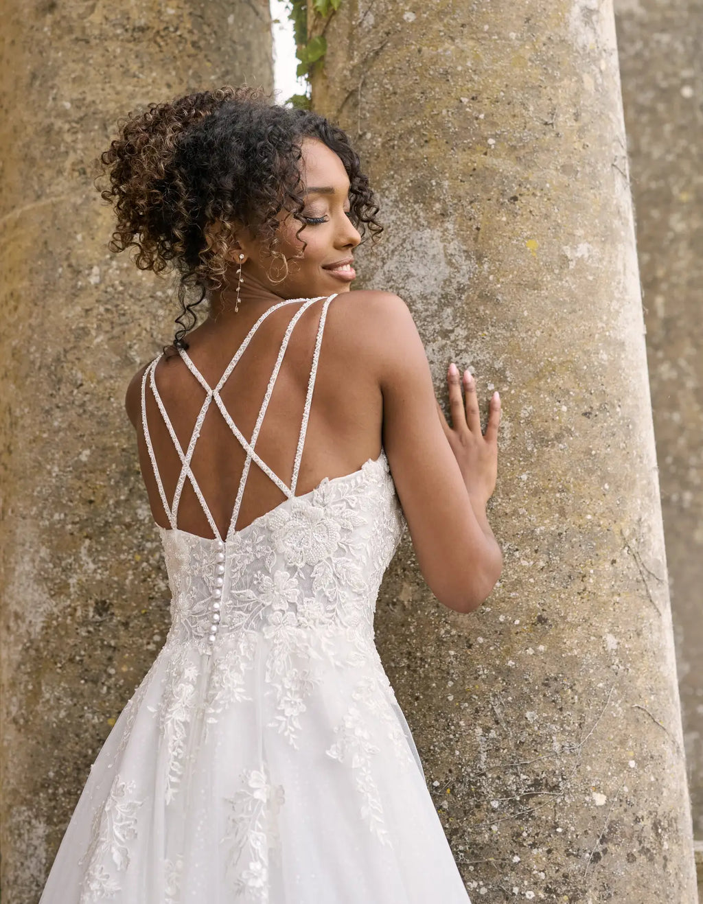 a sparkling a-line with spaghetti straps
