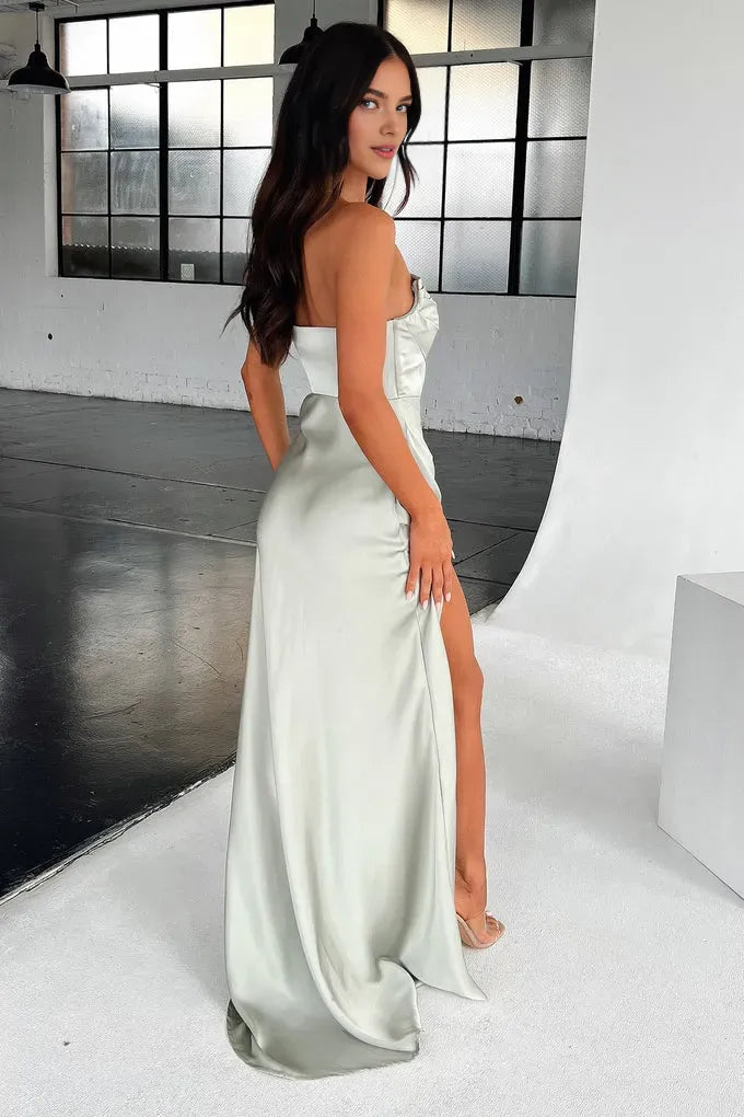 Graceful Stylish Refined Elegant Black Satin Mermaid Strapless Sleeveless Floor-Length Prom Dress