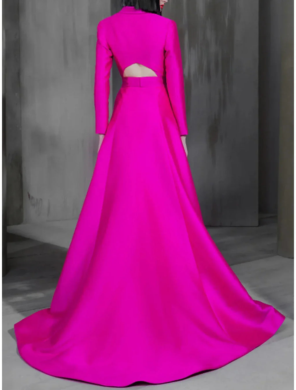 Celebrity Style Elegant Wedding Guest Formal Evening Dress Shirt Collar Long Sleeve Court Train with Sash / Ribbon Buttons