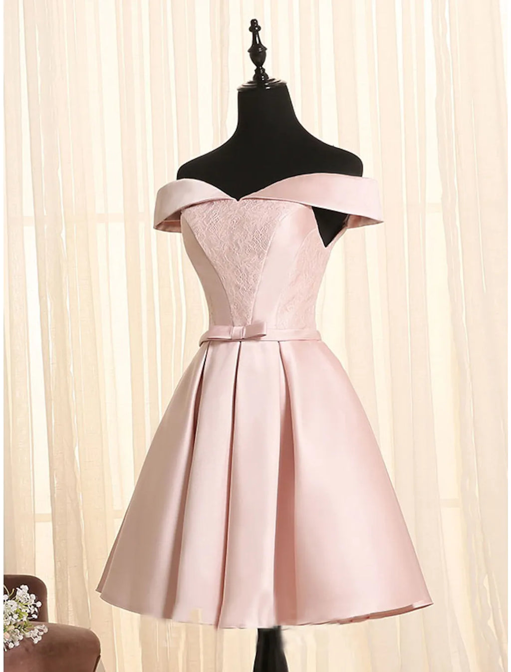 Engagement Party Dress Off Shoulder Sleeveless Short Mini with Bow(s)