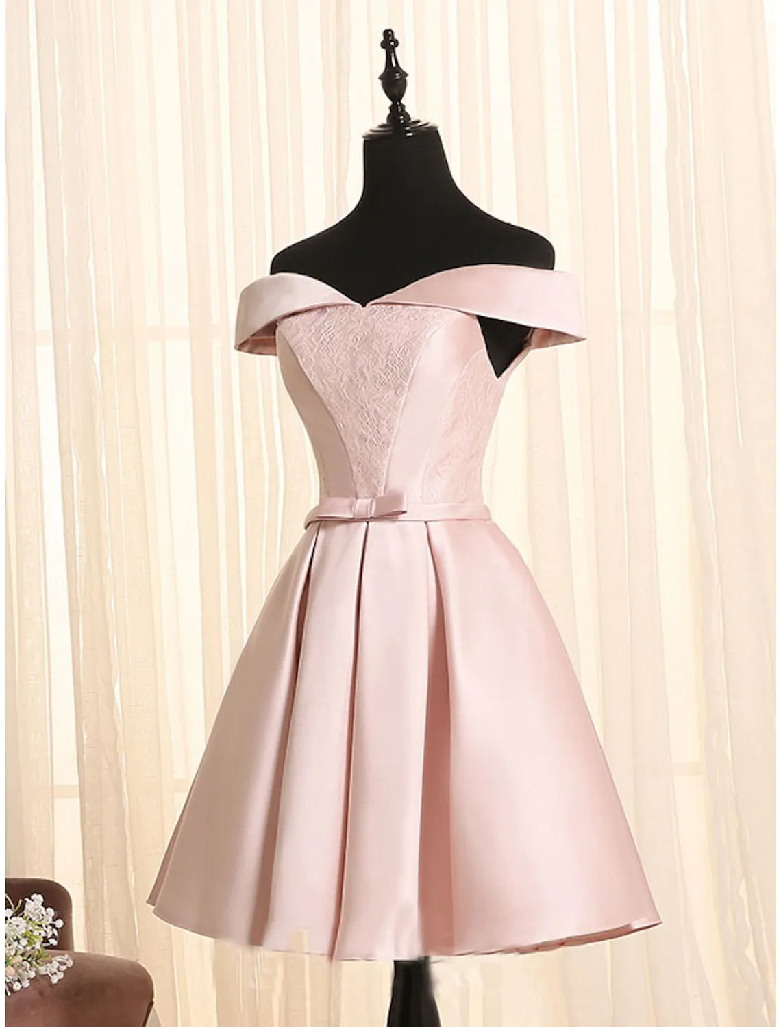 Engagement Party Dress Off Shoulder Sleeveless Short Mini with Bow(s)