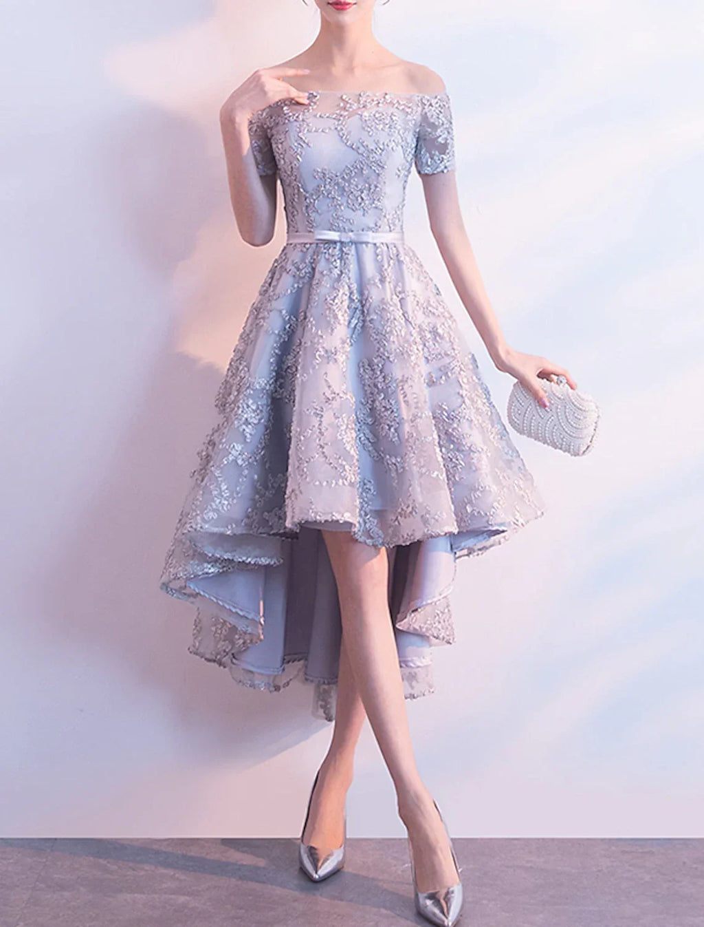 Cocktail Dresses Minimalist Dress Homecoming Party Wear Asymmetrical Short Sleeve Off Shoulder with Bow(s) Pleats